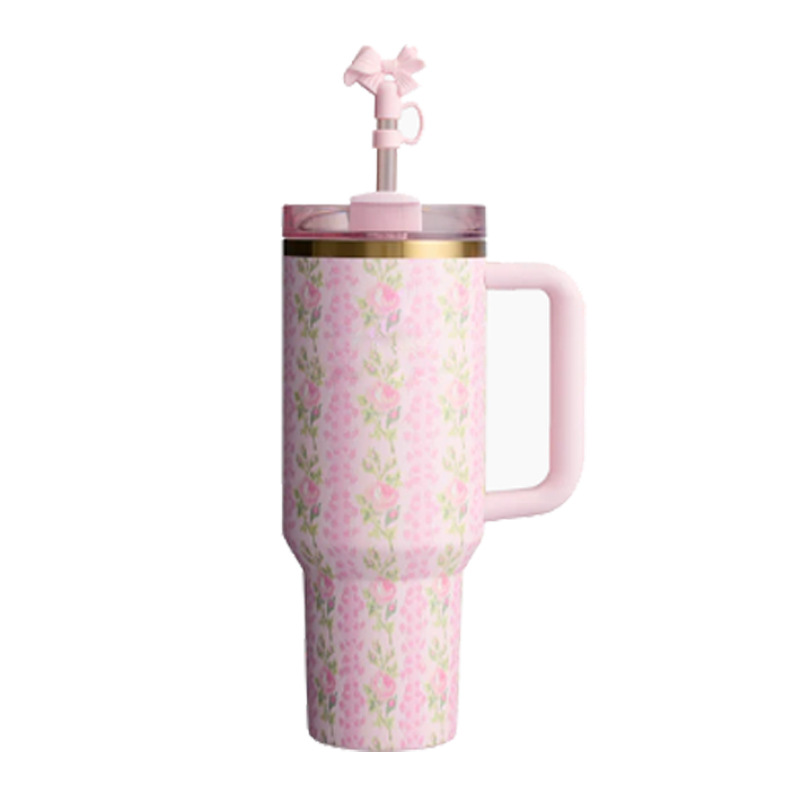 Custom Logo Fancy tumbler 40OZ H2.0 Stainless Steel Thermal Coffee Travel Mug Cup 40 Oz Adventure Tumbler With Handle