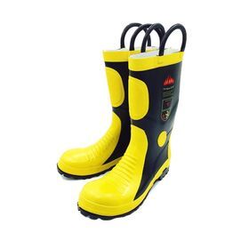 yellow/black flame-retardant rubber firefighting boots with steal sole; firefighter's heat insulation protective