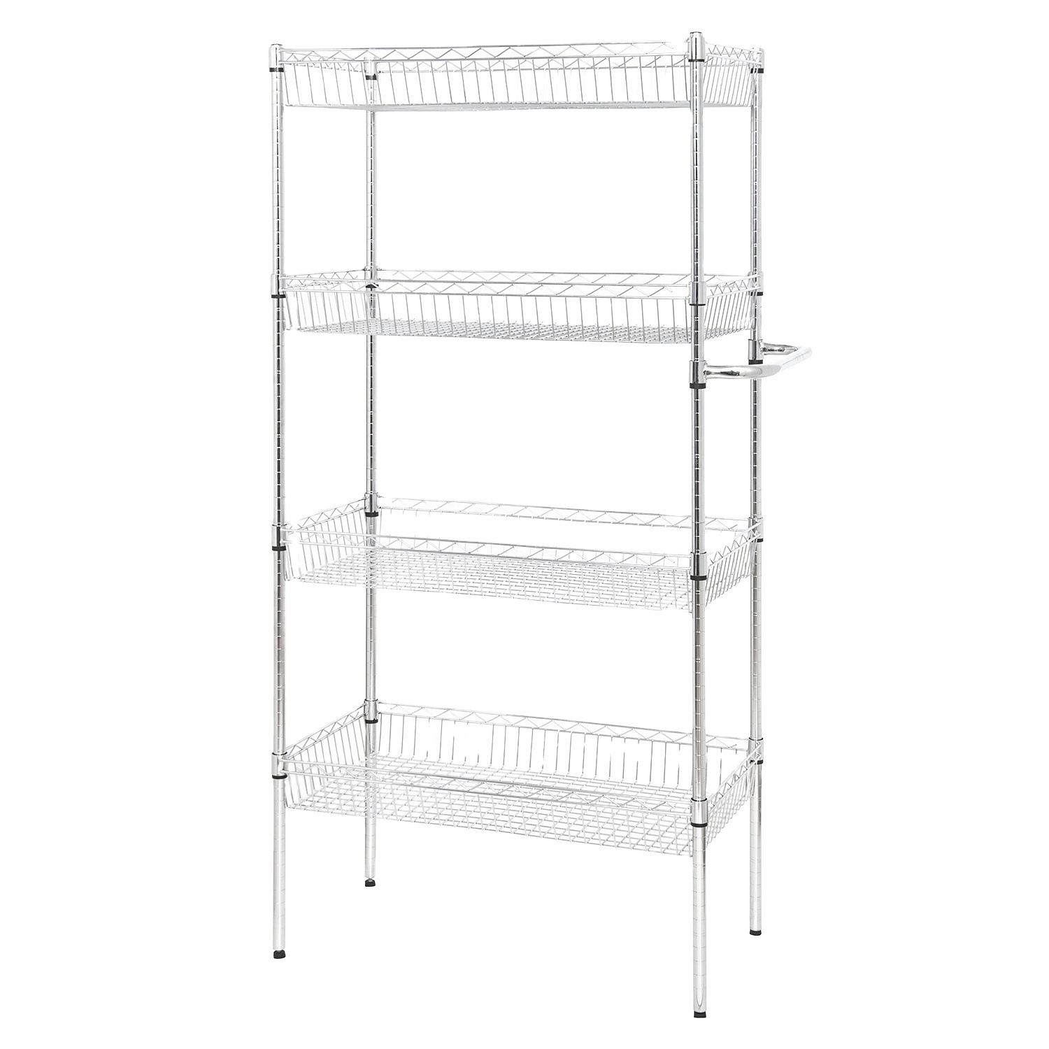Heavy duty loading 4 tiers chrome metal wire basket shelving unit for storage