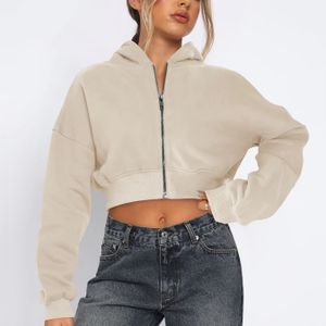 European American Fashion Women's Long Sleeve Sweatshirt Solid Color round Neck Pullover with Zipper Hood for Foreign Trade