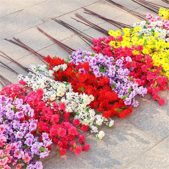 Hot Sale Pink Artificial Promotional 3 Branches /6 Branches Peach Cherry Blossom Flower