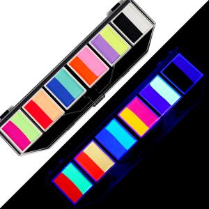 GP Private logo vegan cosmetic Water Based UV glow in dark color Face Paint Kit split rainbow neon face body paint palette