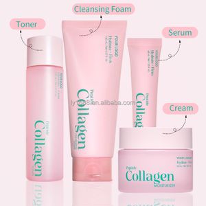 Private Label Peptide Collagen Facial Brightening Cleanser Toner Serum Cream Korean Beauty 4pcs Skin Care Set for Women