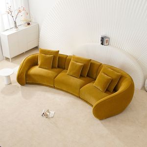 Modern Nordic Style Elegant Living Room Furniture Chenille Fabric 4 Seater Curved Sectional Sofa Premium Quality Golden Sofa Set