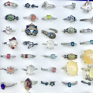 Fashion unique wholesale natural mix material rose quartz crystal adjustable ring high quality colourful rings jewelry for gifts