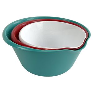 3 Piece Bowl Set Polypropylene Teal Red White