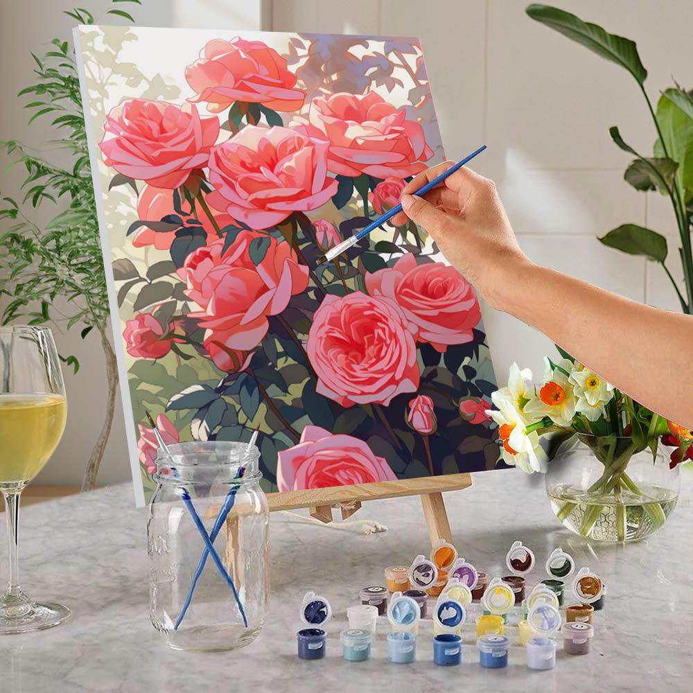 Dongguan Hengtai Hanjing Crafts Co., Ltd. 1pc, 40x50 digital color oil painting, DIY handmade color decoration painting, red rose frameless painting