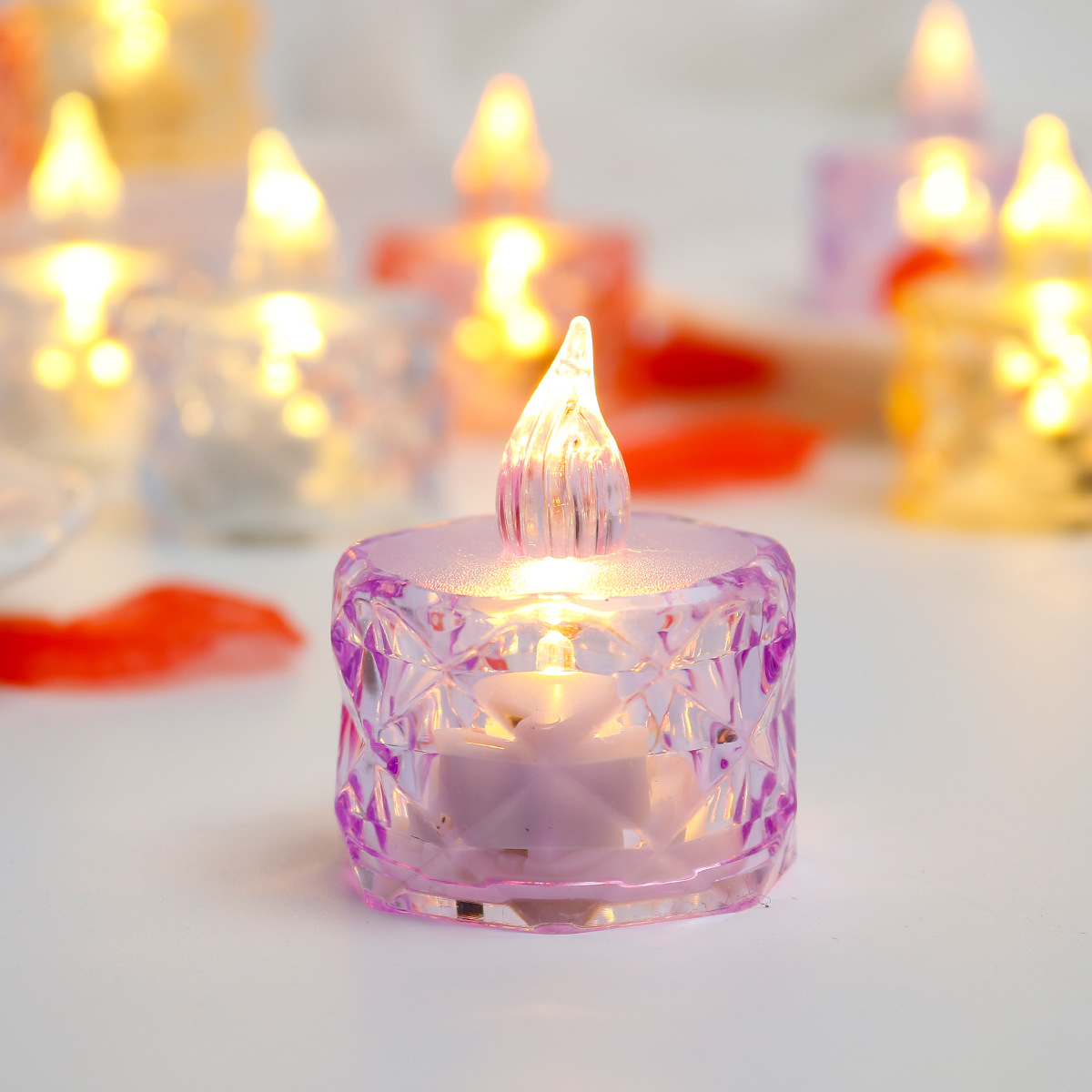 RiniLucia Design & Manufacture Co., Ltd. Luxury Wholesale Flameless Pillar Led Light Candle Glowing Candles For Christmas Party Decoration Transparent Crystal Tea Wax