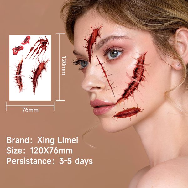 2024 New 3D Halloween Party Blood Tattoo Stickers wound scar Waterproof For Adults Face temporary tattoo sticker waterproof