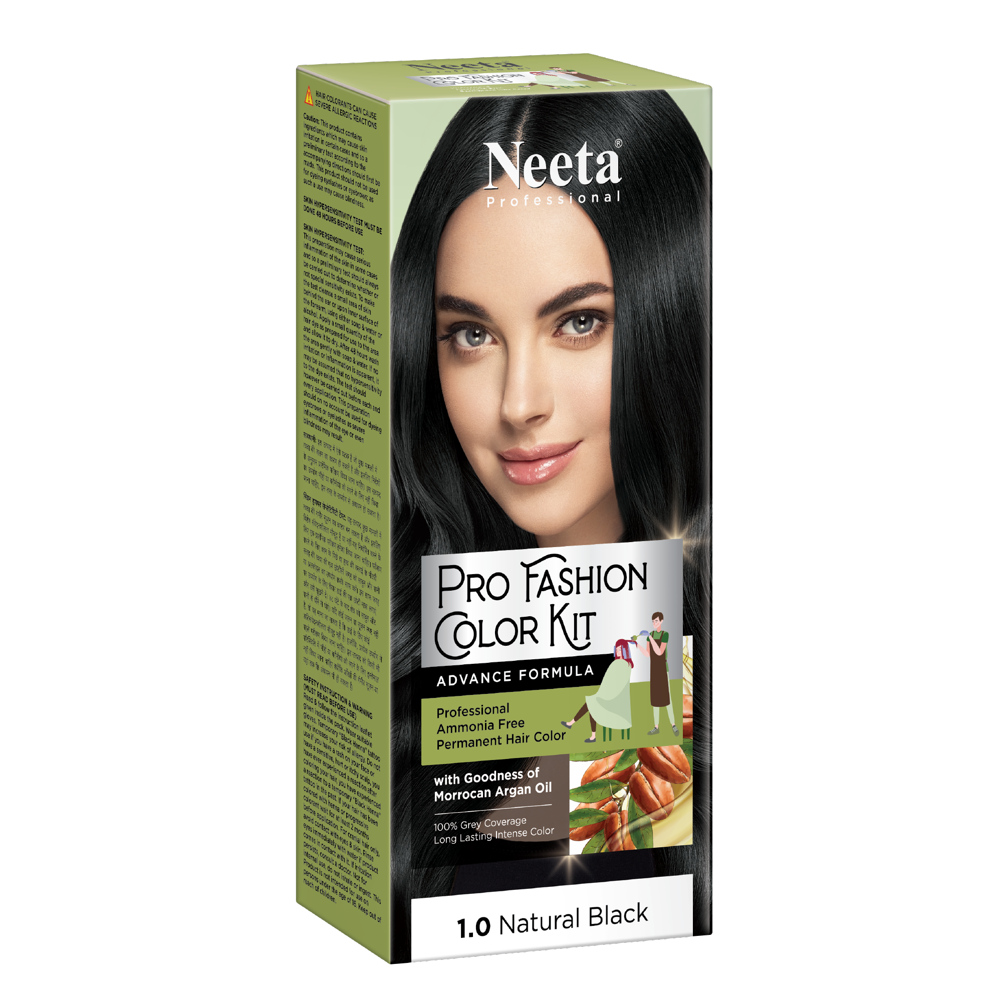 Natural Black 1.0 High Quality Neeta Professional Pro Fashion Color Kit Permanent Hair Color 100GM Box