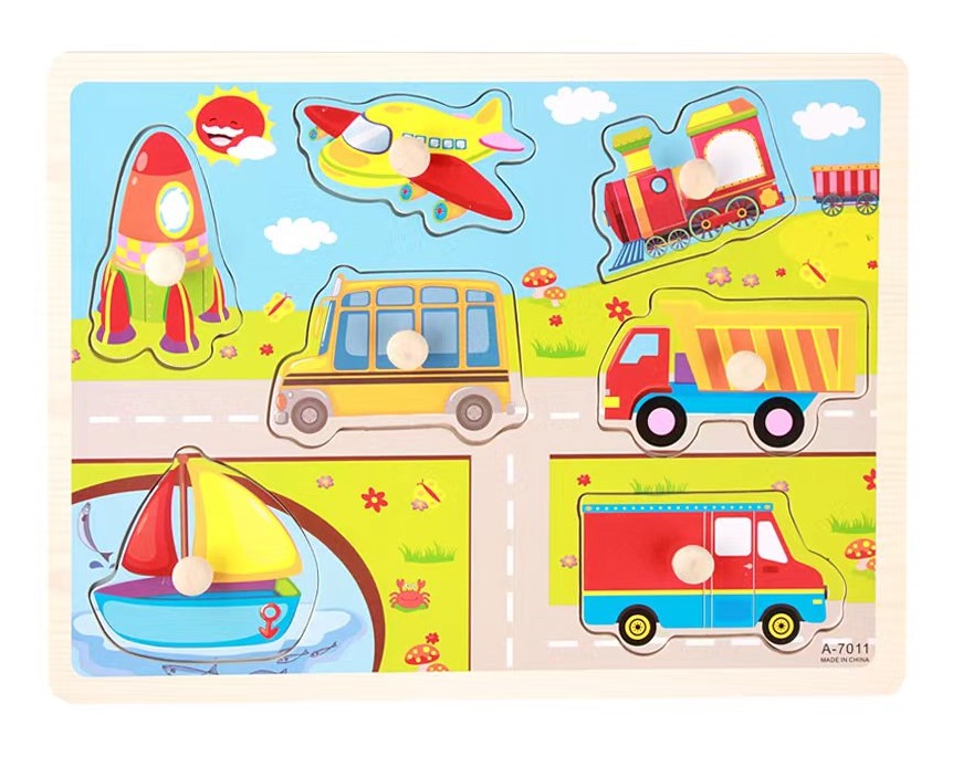 Wooden Toys Jigsaw Puzzle Hand Grab Early Vehicle Cognitive Learning 3D Puzzle Learning Education Toys