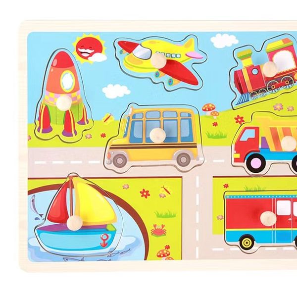 Wooden Toys Jigsaw Puzzle Hand Grab Early Vehicle Cognitive Learning 3D Puzzle Learning Education Toys