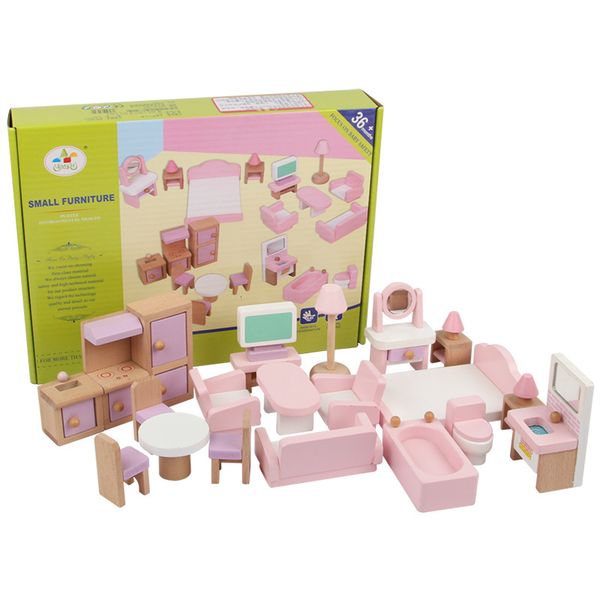 Toys Pink Small Furniture Kitchen Children Teaching Aids Puzzle Play Wood Toys Wooden Educational Toys