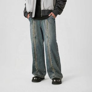 GDTEX custom baggy jeans with rivet denim wide leg jeans men loose fit jeans men