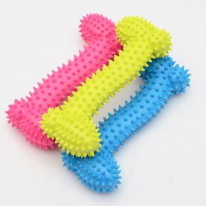 Pet Durable Textured Safe Premium Rubber TPR Dental Fun Toy Dog Spiky Squeaker Bone