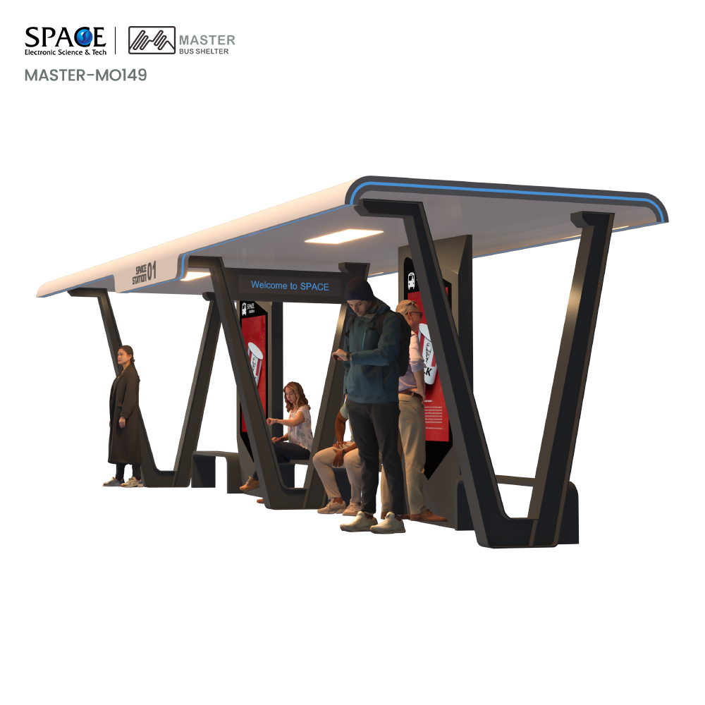 Dongguan Space Electronic Science & Tech Co., Ltd. Modern Open Bus Shelter with Stylish LED Light Rectangle Shape Custom Aluminum Frame Glass Front Panel Smart Stylish Design