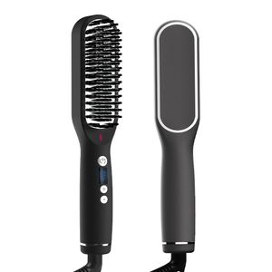 2-in-1 Hair Straightener Brush LCD Digital Display Portable Negative Ion Electric Ceramic Hair Straightener Hot Comb