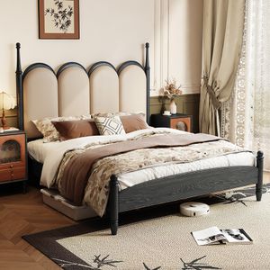 Modern Solid Teak Oak Bed Frame King Double Sizes for Bedroom Living Room Home Panel Bunk Wooden Beds