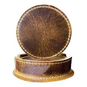 Custom PU Leather Round Cup Mat Tea Drinks Coffee Coaster Set Cup Coaster