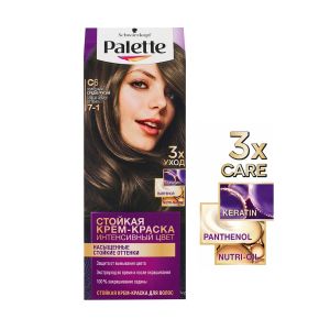 Dye cream for hairs by Palette C6 (7-1) cold medium-brown/ Keratin Panthenol Nutri-oil permanent color for men and women