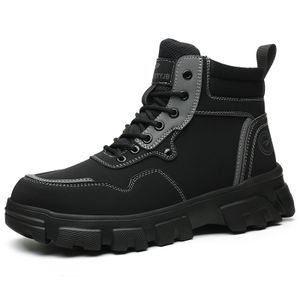 Light Weight Leather Safety Boots Industrial Workshop Steel Toe Work Shoes For Men Anti-smashing Black Safety Boots