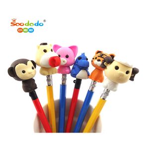 Custom Cartoon Mini Children TPR Kids Toys Gift 3D Head Pencil Topper Pig Shape Animal Rubber Eraser Cute Degien Eraser