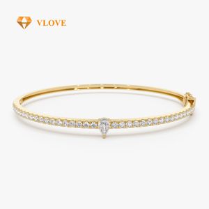 VLOVE Fashion Custom Jewelry Diamond Bracelets 14k Gold Pear Shaped and Round Diamond Bangle