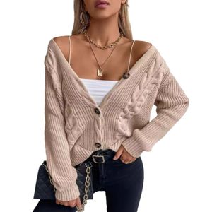 Custom Logo OEM & ODM solid color twist knit cardigan with buttons women's new vintage single-breasted sweater for girls