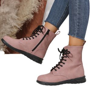 Wholesale High Quality Fall Latest Mid-length Martin Boots for Women Plain PU Leather Lace Up Platform Short Boots with Zipper
