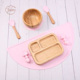 Toddler Feeding Set Silicone Baby Tableware Spoon Matching Fork Bib Dinner Plates Non Spill Suction Baby Bowl Set