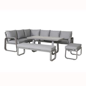 AJUNION Leisure Outdoor Furniture Aluminum Frame Garden Set Corner Sofa Dining Set Patio Furniture Set with Bench