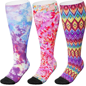 Custom Tie-Dye Long Athletic Sports Compression Socks Digital/Hand Drawn Printing for Football and Running Fitness