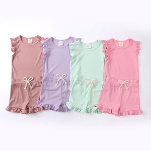 polyester baby girls' clothing sets for 2year baby girl solid color kids summer sets clothes sleeveless kids short sets girls