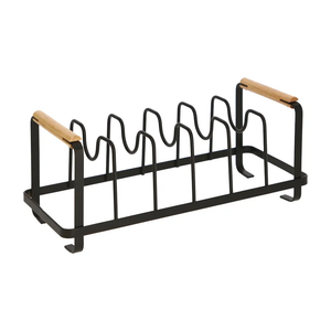 Kitchen storage organizer countertop metal wire bamboo handle plate dish rack cutting board rack pan lid rack
