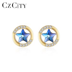 CZCITY Fashion Jewelry Zircon Earring  14K Gold Plated 925 Sterling Silver Stud Earrings for Women Wedding Ornament