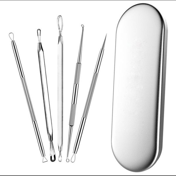 Private Label 5pcs/pack Pink Black Silver Stainless Steel Blackhead Remover Pimple Popper Tool Kit