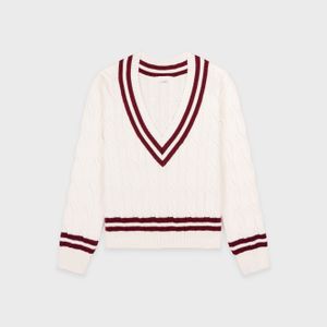 Custom design logo winter knit pullover top cotton fashion casual cable long sleeve knitted v neck  women sweater