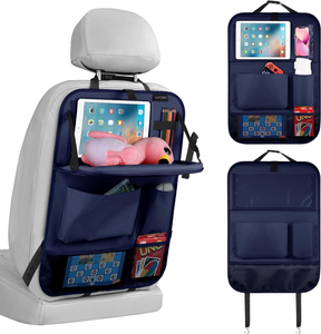 QEEPEI Car Seat Organizer Blue Back with 3 Large Compartments Foldable Waterproof Storage Box Made of Durable Polyester Plastic