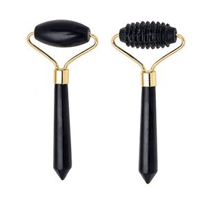 SFM Brand Natural Obsidian Facial Roller Black Jade Handle Anti-Wrinkle Massage Jade Roller with Tip Ice Facial Roller