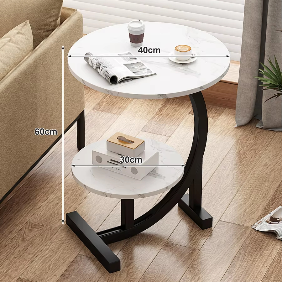 Foshan Leyi Network Technology Co., Ltd. Nordic Minimalist Round Coffee Table Combination Balcony Corner Living Room Marble Modern Double Layer Coffee Table