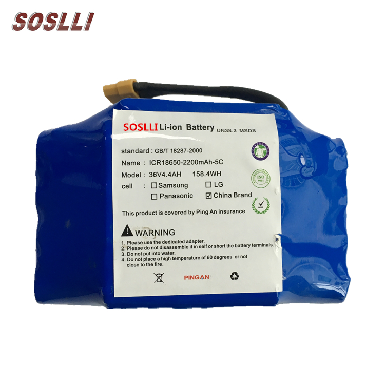 SOSLLI 10S2P 36V 4.4Ah li-ion battery pack for hoverboard battery self balancing scooter battery