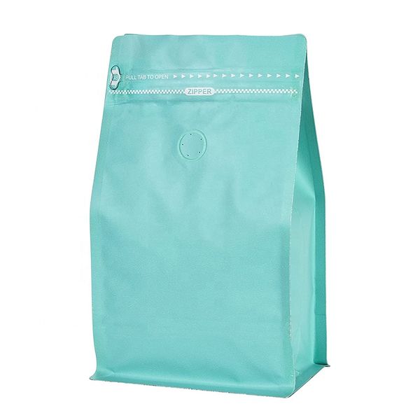 Custom Eco-Biodegradable Square Stand Pouch Mylar Zipper Valve Flat Bottom Matt Foil Coffee Bag Gravure Printing Surface