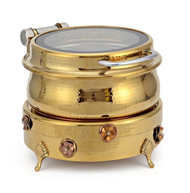 Royal Golden Handi Type Catering Equipment Chafing Dish With Visible Lid