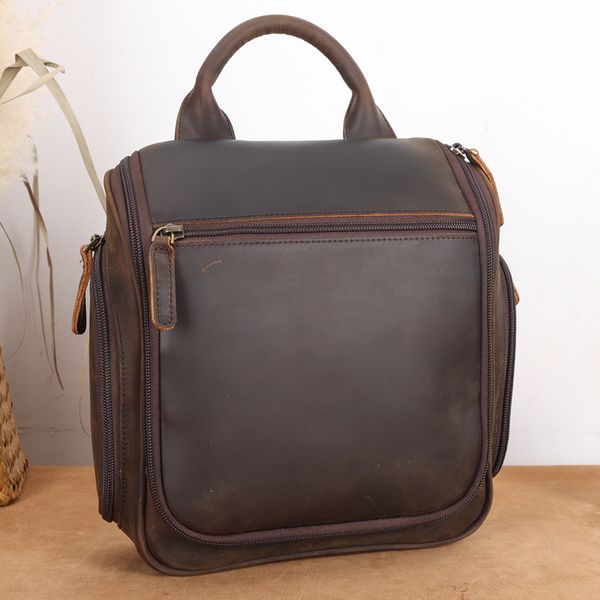 New Design Leather Cosmetic Toiletry Bag Top Full Grain Leather Men Wash Bag For Travelers Travel Make Up Washing Bag