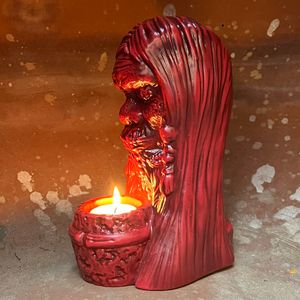 Tiki shape Candle Holder, Ceramic candlestick holder, home decor, hand-made red candlestick Witch candle holder