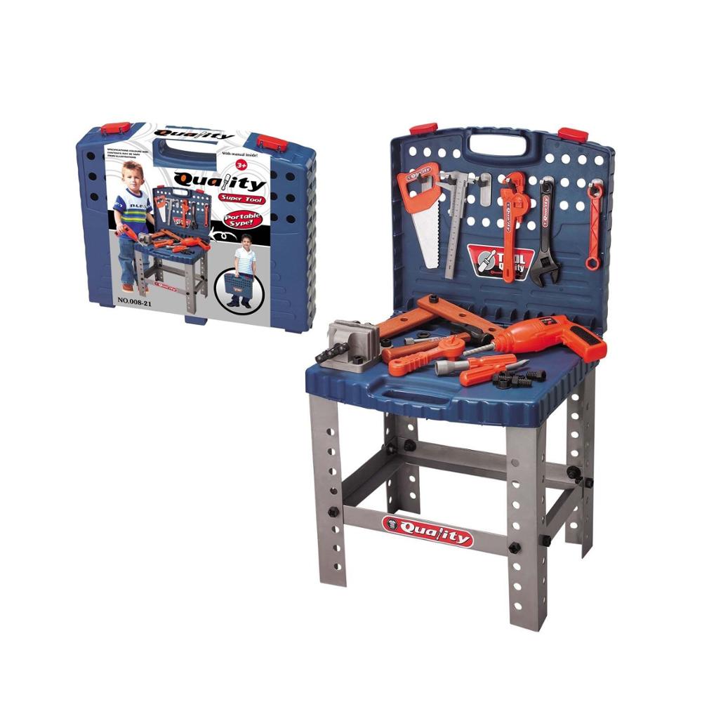 Kids Tool Workbench with Realistic Tools and Electric Drill - Pretend Play Construction Workshop, STEM Building Toy