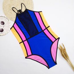 Women's competition swimwear , color block design , adjustable ties , solid piping , contrast lined