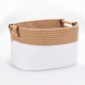 Basket Storage Woven Basket Organizer With Natural Wood Handles Decorative Pet Toy Cute Basket Cotton Rope Basket for Gifts