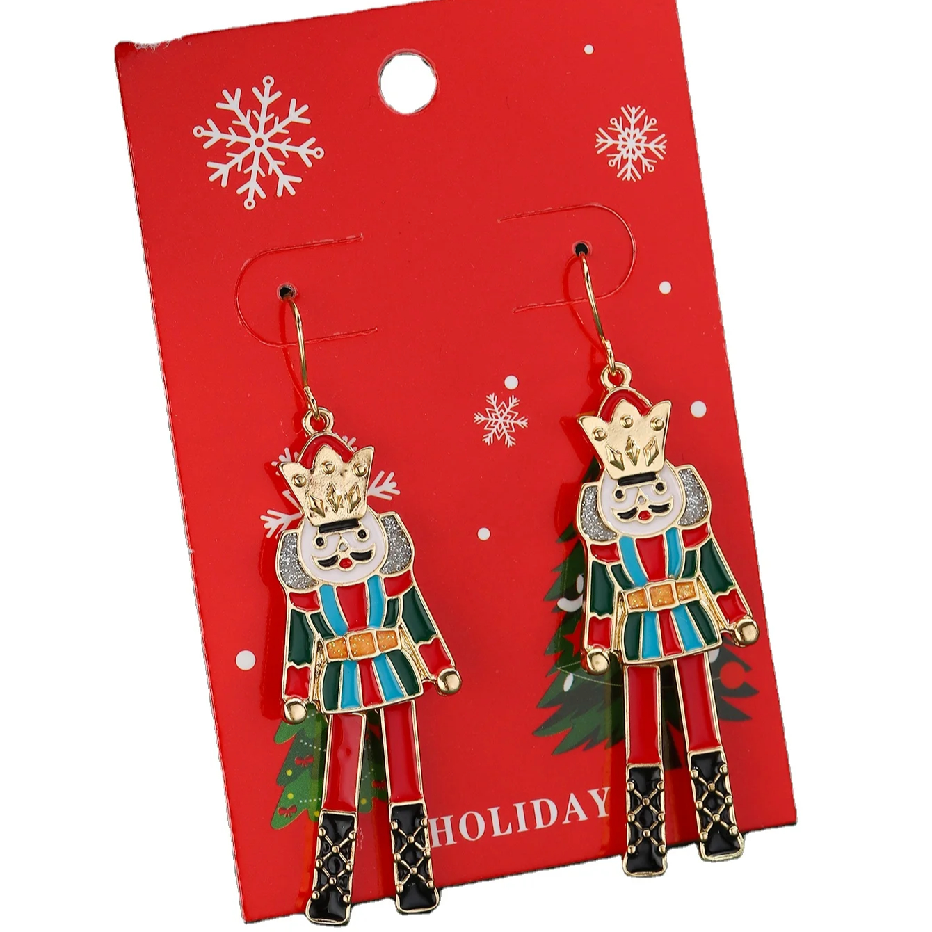 Custom Nutcracker Soldier Zircon Drop Oil Vintage Earrings Women's Christmas Alloy Pendant Earrings