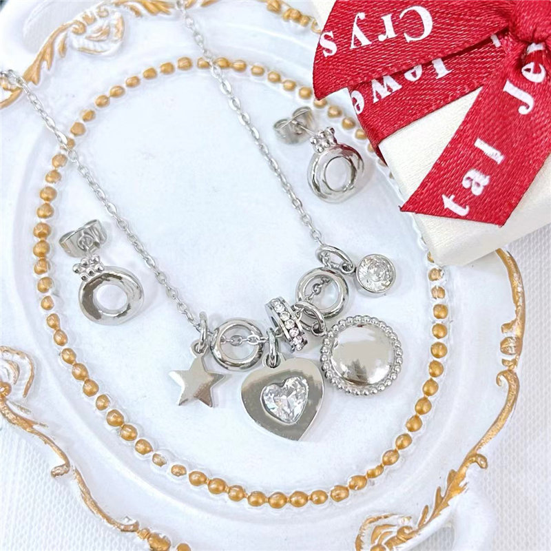 Charm stainless steel set Sparkly love Star Earrings necklace set Lady gift